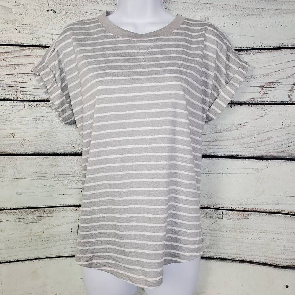 Maurices Gray and White Striped Short Sleeve Tee